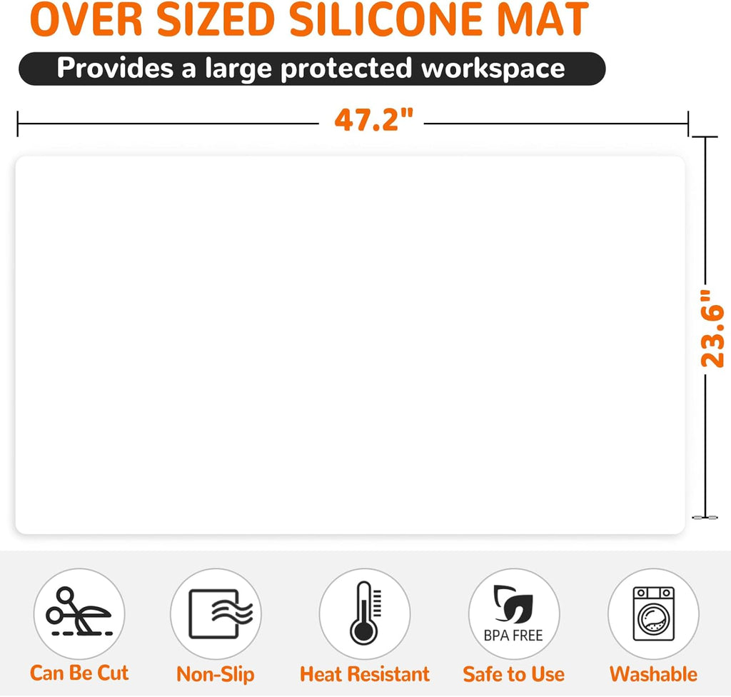 Warome Silicone Mat,47"x 23" Silicone Mats for Kitchen Counter, Waterproof Heat Resistant Mat, Extra Large Countertop Protector, Nonstick Baking Mat,Shipped No Creases- White Translucent