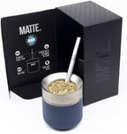 Matte 6.5 oz Yerba Mate Gourd and Bombilla Set - Includes DS Pro Box - BPA Free Yerba Mate Set Kit with Mate Straw, Elegant Design, Non-Slip Base (Blue)