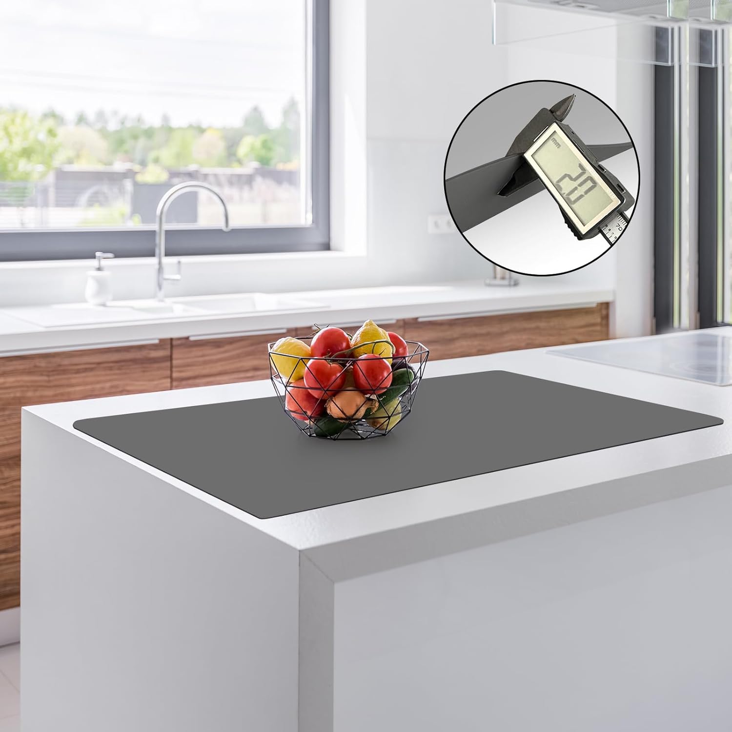 2MM Thick Silicone Countertop Mat, 35.4"x 23.6" Silicone Mats for Kitchen Counter, Nonslip Heat Resistant Mat, Large Kitchen Counter Mats, Waterproof Countertop Protector, Dark Gray