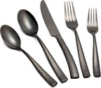 Silverware Set Black Flatware Set Hammered Stainless Steel Cutlery Set Mirror Finished 60 Pieces Home Faimily Use Service for 12