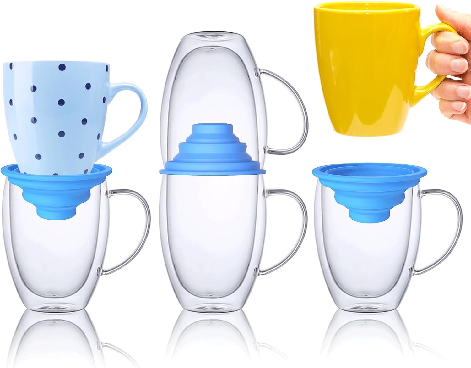 6-Piece Stackable & Expandable Coffee Cup Organizer for Cabinet - Storage Solution for Tea Cups & Coffee Mugs, Maximizes Space & Maintains Order (Blue)