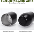 Yerba Mate Cup with Lid, 2 Bombillas, Cleaning Brush, 11.8oz Stainless Steel Double-Wall Insulated Gourd (Black)