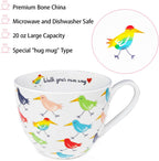 Birds Mugs for Daily Coffee and Tea, Premium 20 oz Bone China Coffee Tea Hug Mug, Perfect Holiday and Birthday Gift for Bird Lovers, Designed in England by Harvest Green Studio