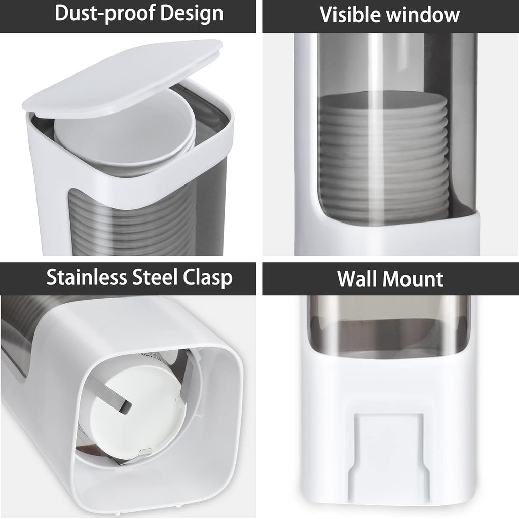 Cup Dispenser, Wall Mounted Water Cooler Cup Dispenser for 3oz-5oz Disposable Cups, Bathroom Cup Holder, Plastic Paper Cup Holder with Adhesive/Screw Mount for Office, Hospital, Bathroom