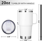 VEGOND 20 oz Tumbler Bulk with Handle Lid and Straw, Stainless Steel Insulated Travel Coffee Mug Set, Spill Proof Double Wall Metal Tumblers Cups, White 6 Pack