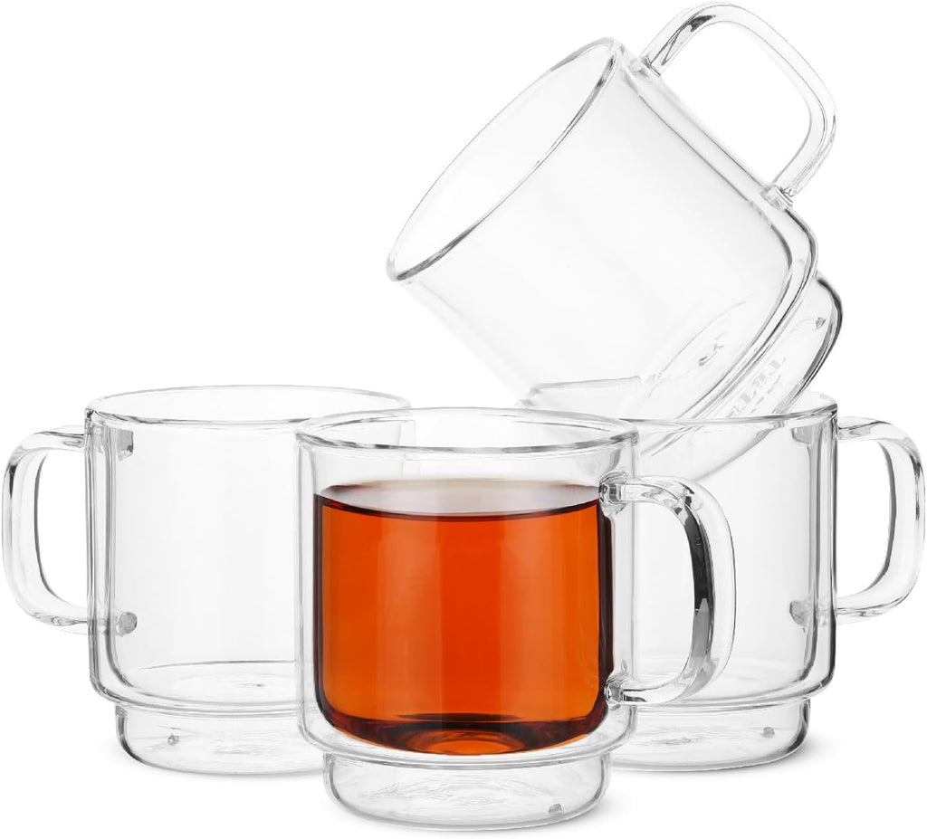BTaT- Stackable Espresso Cups, Set of 4 (5.0 oz, 150 ml), Double Wall Glass Coffee Mugs, Clear Tea Cup, Demitasse