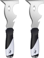 Mister Rui 2 Pack 10 in 1 Putty Knife - Multi Use Painters Tool, Taping Knife, Paint & Metal Scraper with Hammer End, Razor Blade Spackle Tool