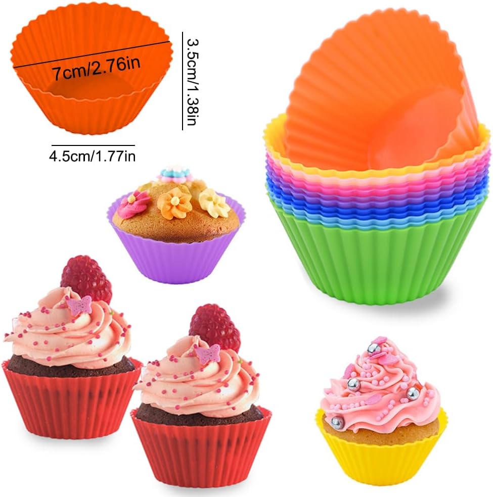 AKOAK Reusable Silicone Non-stick Baking Cups, Cake Molds, Kitchen Baking Cooking Accessories, DIY Cake Making Tools - Pack of 10 (Blue)