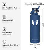 Super Sparrow Insulated Water Bottle - 17 Oz / 25 Oz / 32 Oz - Standard Mouth FlipFlow Flask - BPA Free, Leak Proof Drink Bottle- Ergonomic Straw Water Bottles for Work, Gym, Travel, Sports