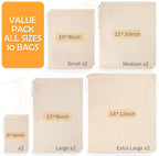 10 Pack Nut Milk Bag, Multi-size Fine Mesh Grade Reusable Cheesecloth Bags Strainers, Unbleached Organic Cotton Filter Bags for Almond Milk, Juices, ColdBrew, Cheese, Tea, Yogurt, Coffee
