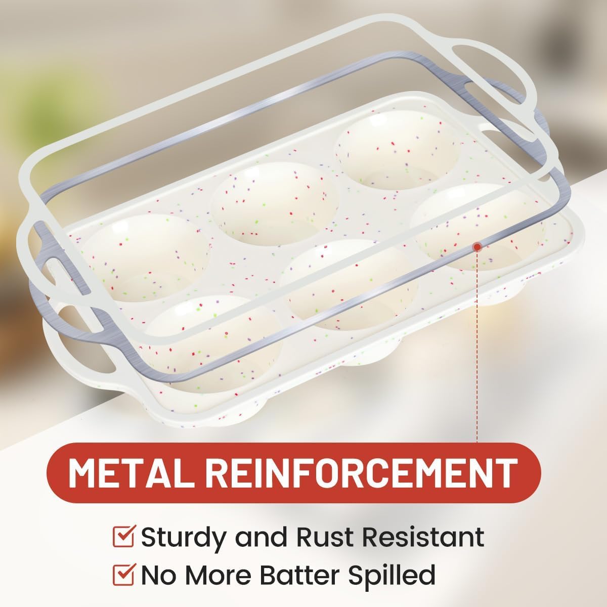 Jumbo Muffin Pan, Metal Reinforced Frame 3.5 inch Large Silicone Cupcake Pan 6 cups Large Muffin Pan with Handle Nonstick Jumbo Muffin Tin for Baking Giant Homemade Muffins, Cupcakes, Frittatas