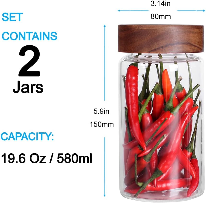 SAIOOL with Screw Cap (2-Units) kitchen jars, 580ML*2 Food Storage Canisters,Clear,Spice jars,Fermenting, Pickling, or DIY Decors and Projects, You Can even Use them for Freezing Desserts