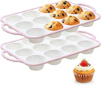 Silicone Muffin Pans for Baking 2 Pack, 2.6 Inch with Metal Reinforced Frame, Regular Size Nonstick Silicone Cupcake Pan for Baking Homemade Muffins, Cupcakes, Dishwasher Safe BPA Free-Pink
