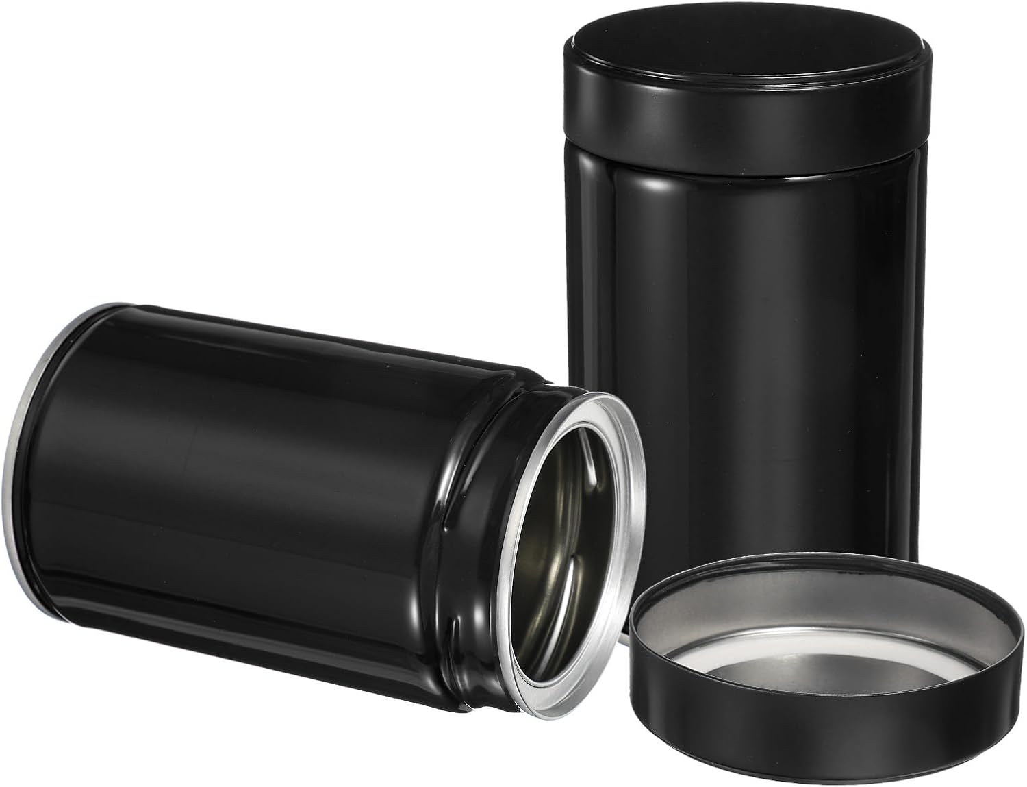 uxcell 2Pcs Round Tea Canisters, 5" x 3" Airtight Metal Tea Containers for Loose Tea, Coffee Beans, Spices - Durable, Compact, and Stylish Storage Tea Tin (Black)