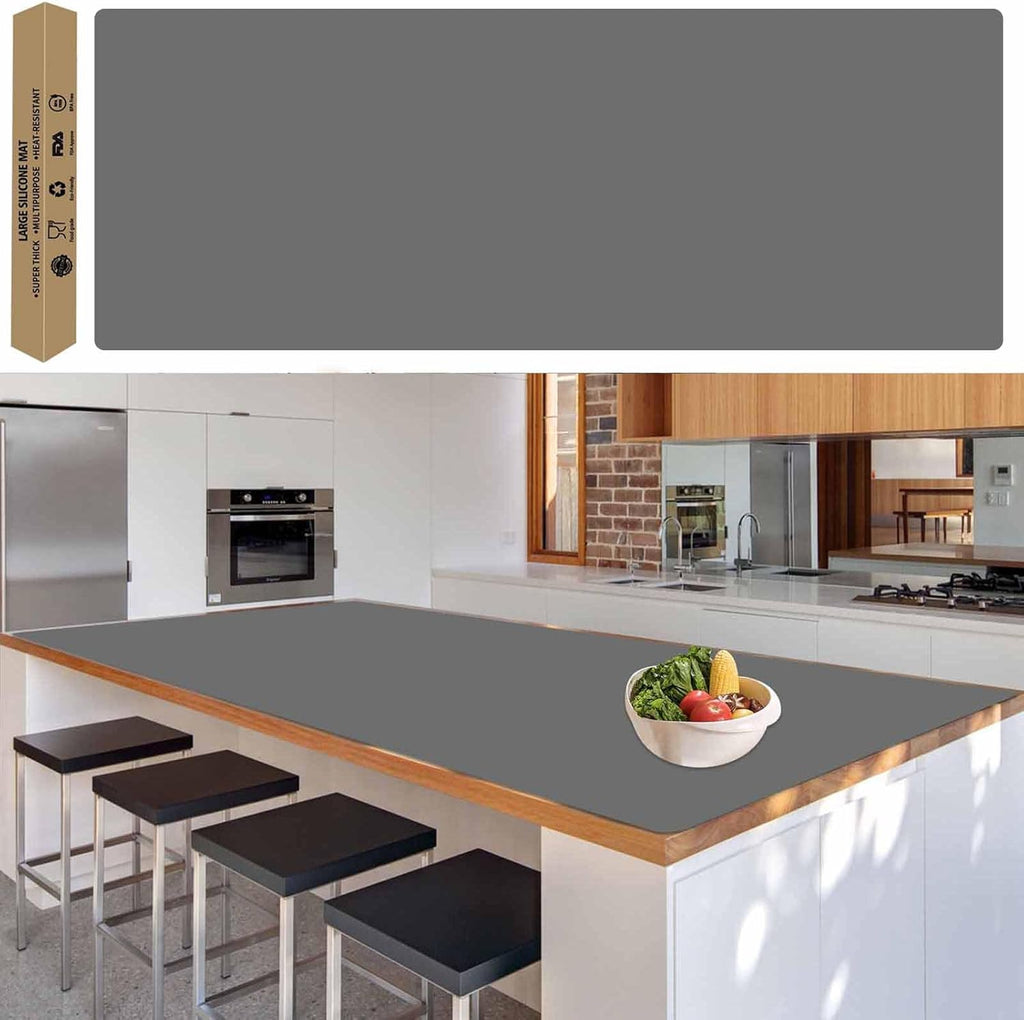 78.7"x23.6"(200cmx60cm) Large Silicone Mat for Kitchen Counter, Heat Resistant Non-Slip Countertop Protector, Waterproof Silicone Craft Mat for Kitchen Island, Dark Gray