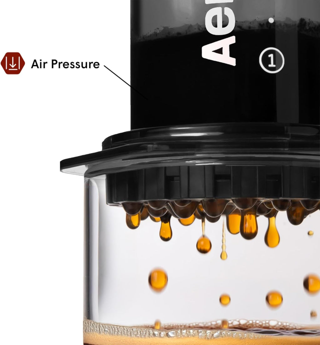 AeroPress Clear Black Coffee Press – 3 In 1 Brew Method Combines French Press, Espresso, Full Bodied Coffee Without Grit or Bitterness, Small Portable Coffee Maker for Camping & Travel, Black