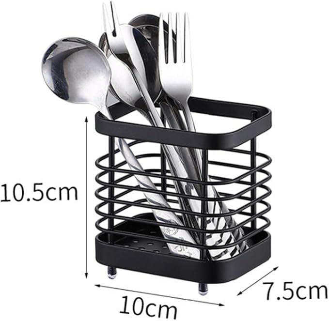 Utensil Holder, Stainless Steel Sink Drying Rack, Silverware Cutlery Flatware Holder, Cutlery Drainer for Utensils, Rust-Proof Kitchen Sink Organizer (Black)