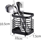 Utensil Holder, Stainless Steel Sink Drying Rack, Silverware Cutlery Flatware Holder, Cutlery Drainer for Utensils, Rust-Proof Kitchen Sink Organizer (Black)