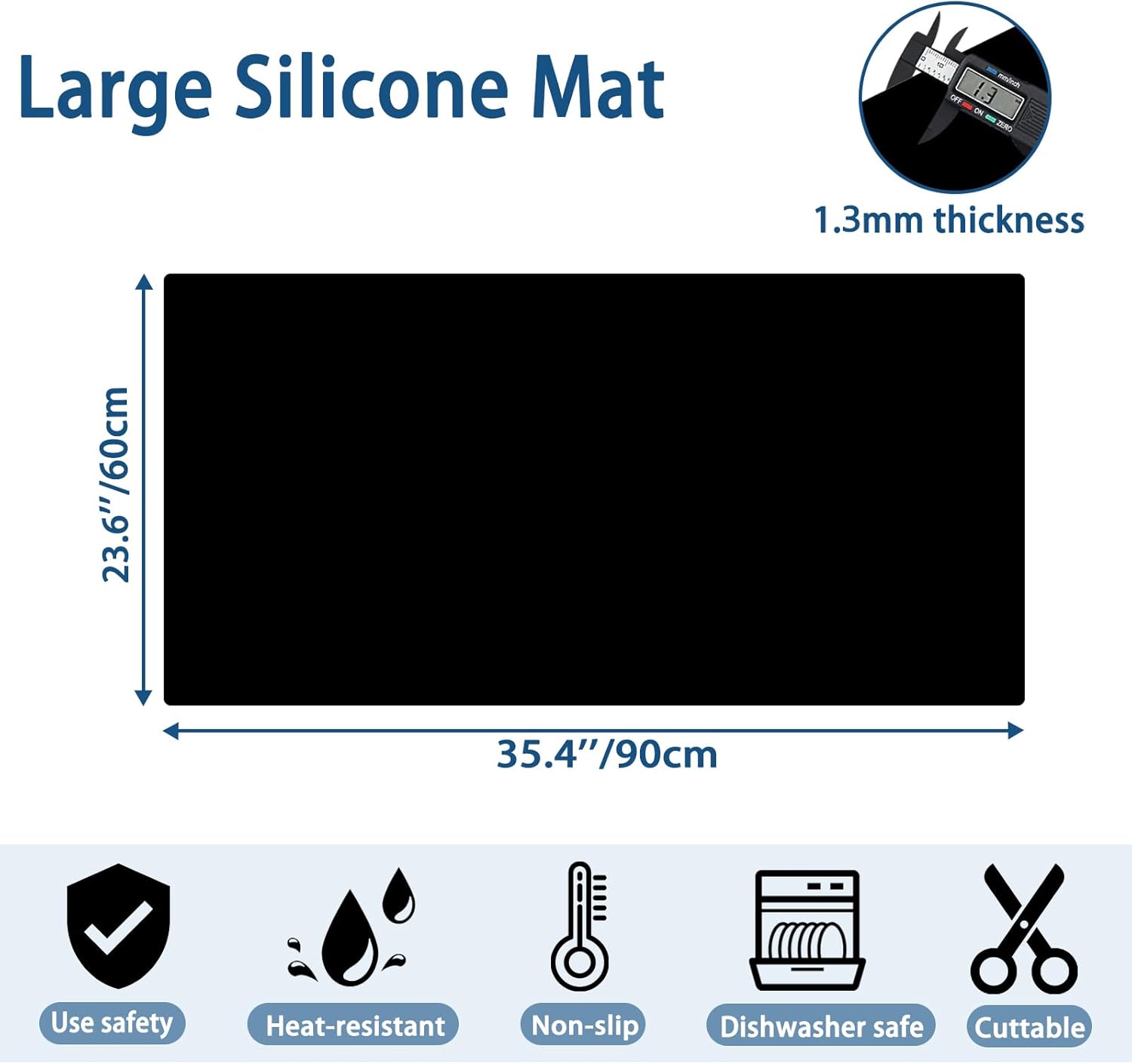 35.4"x23.6" Large Silicone Mat for Kitchen Counter, Heat Resistant Non-Slip Countertop Protector, Waterproof Silicone Craft Mat for Kitchen Island, Black