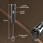 Electric Milk Frother Handheld & Stand, Rechargeable with Detachable Whisk - Fast Foam Maker for Latte, Cappuccino, Hot Chocolate, Egg – Black