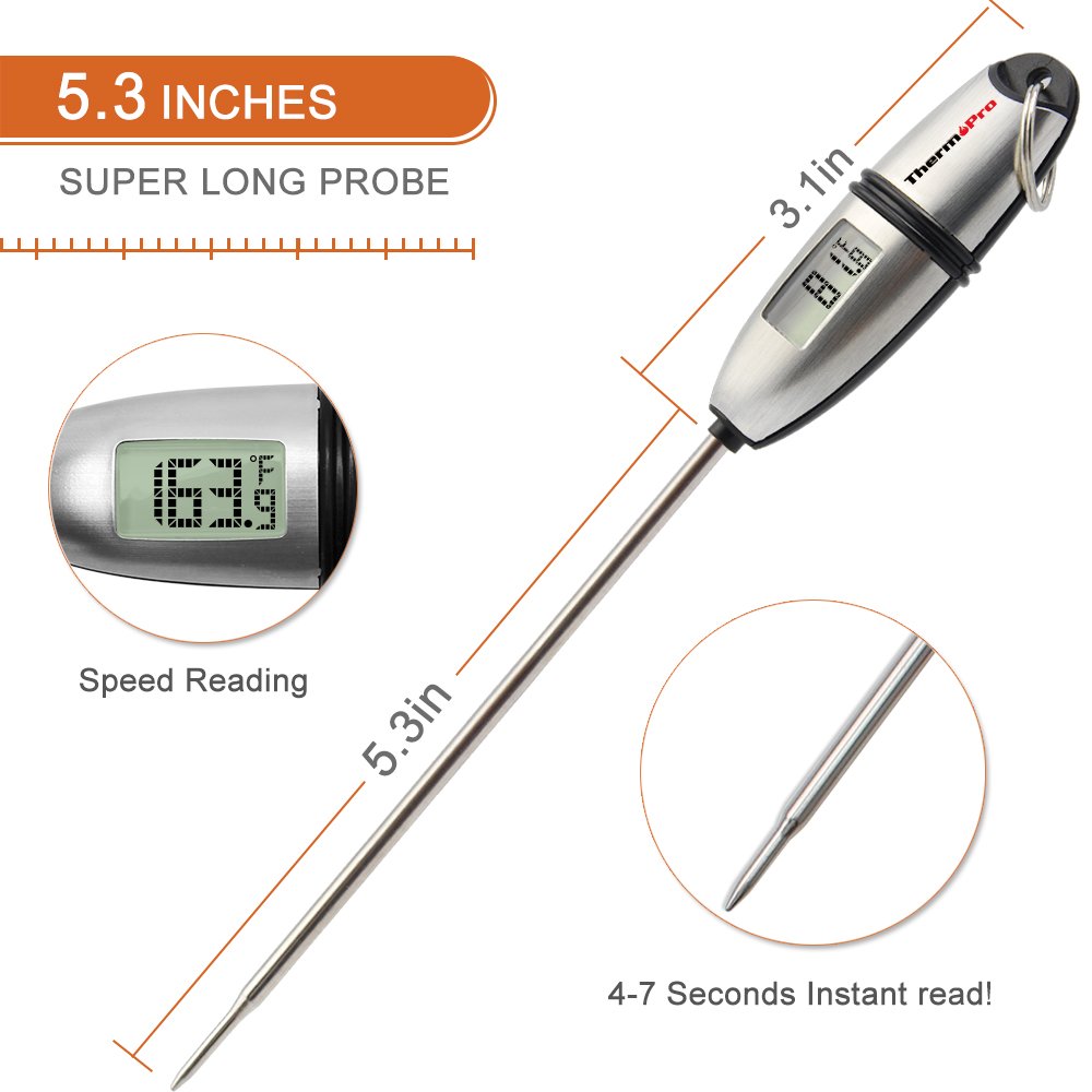 ThermoPro TP02S (2 Pack) Instant Read Meat Thermometer Digital Cooking Food Thermometer with Super Long Probe for Grill Kitchen Sourdough Liquids Oil Bread Baking Yogurt Candy Making Accessory