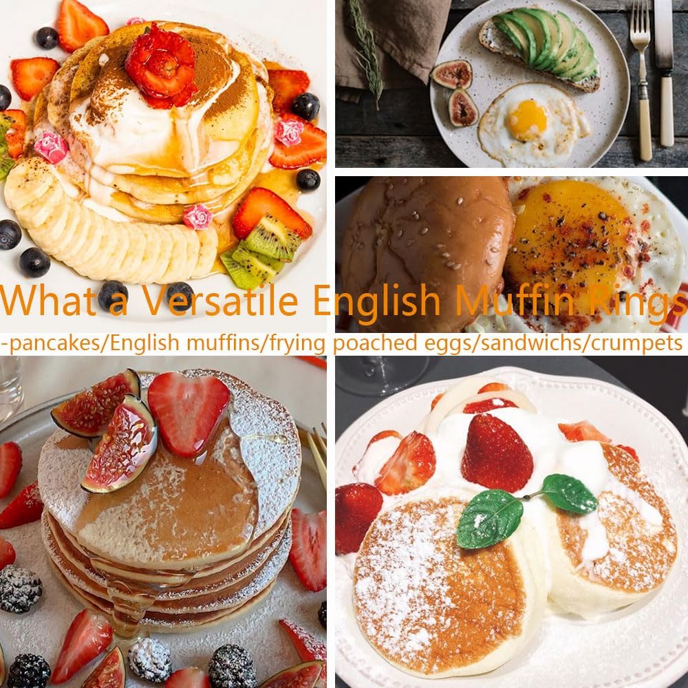 12Packs Crumpet Rings Nonstick 4 Inch English Muffin Ring Stainless Steel Double Rolled Tart Rings Metal Pastry Cooking Baking Ring Molds