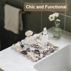 Natural Marble Vanity Tray - Moujings Genuine Marble Perfume Tray for Bathroom Decor, Stone Bathroom Vanity Organizer Tray for Kitchen Counter, Candles, Jewelry, Coffee, Makeup, Key