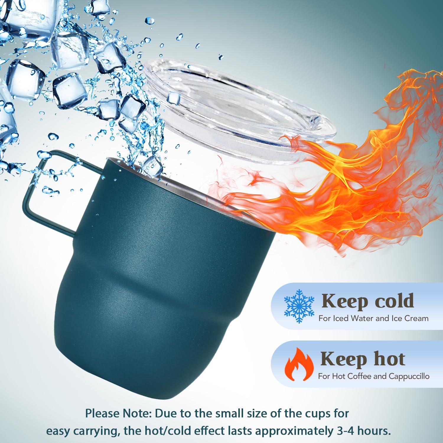 4oz Stackable Cup, Vacuum Insulated Espresso Cup Set of 2, Espresso Shot Mug for Coffee, Double Wall Stainless Steel Mini Tumbler Shot Glasses with Straw and Lid (B-blue2P, 4oz)