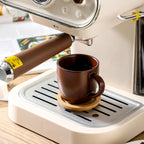 Hasense Stackable Porcelain Mini Espresso Cups and Saucers Set of 6, 4 OZ Ceramic Small Demitasse Espresso Shots Cups with Lids for Nespresso Lungo, Latte, Cafe Mocha and Tea, Brown