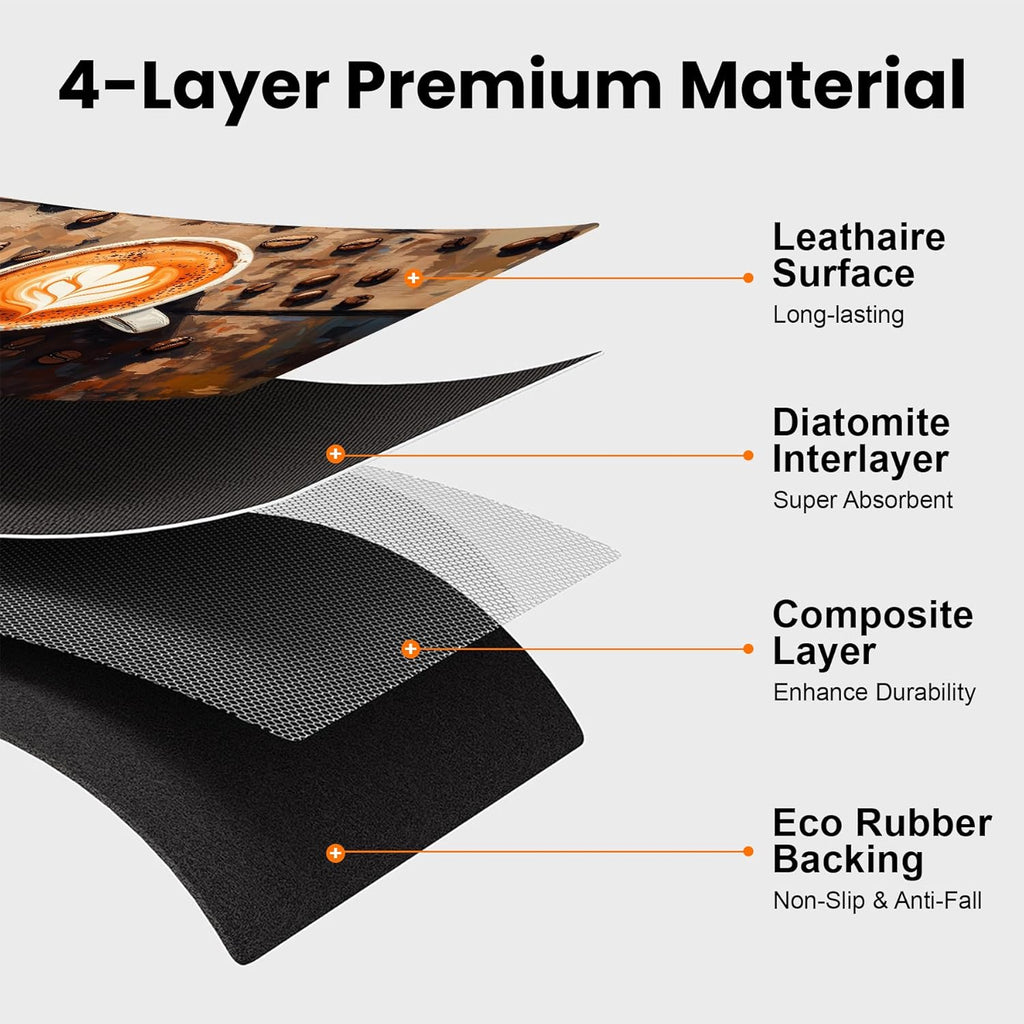 17"x 32" Coffee Bar Mat, Coffee Beans Absorbent Dish Drying Mat Cuttable Hide Stain Draining Table Pad for Kitchen Counter, Coffee Bar Accessories