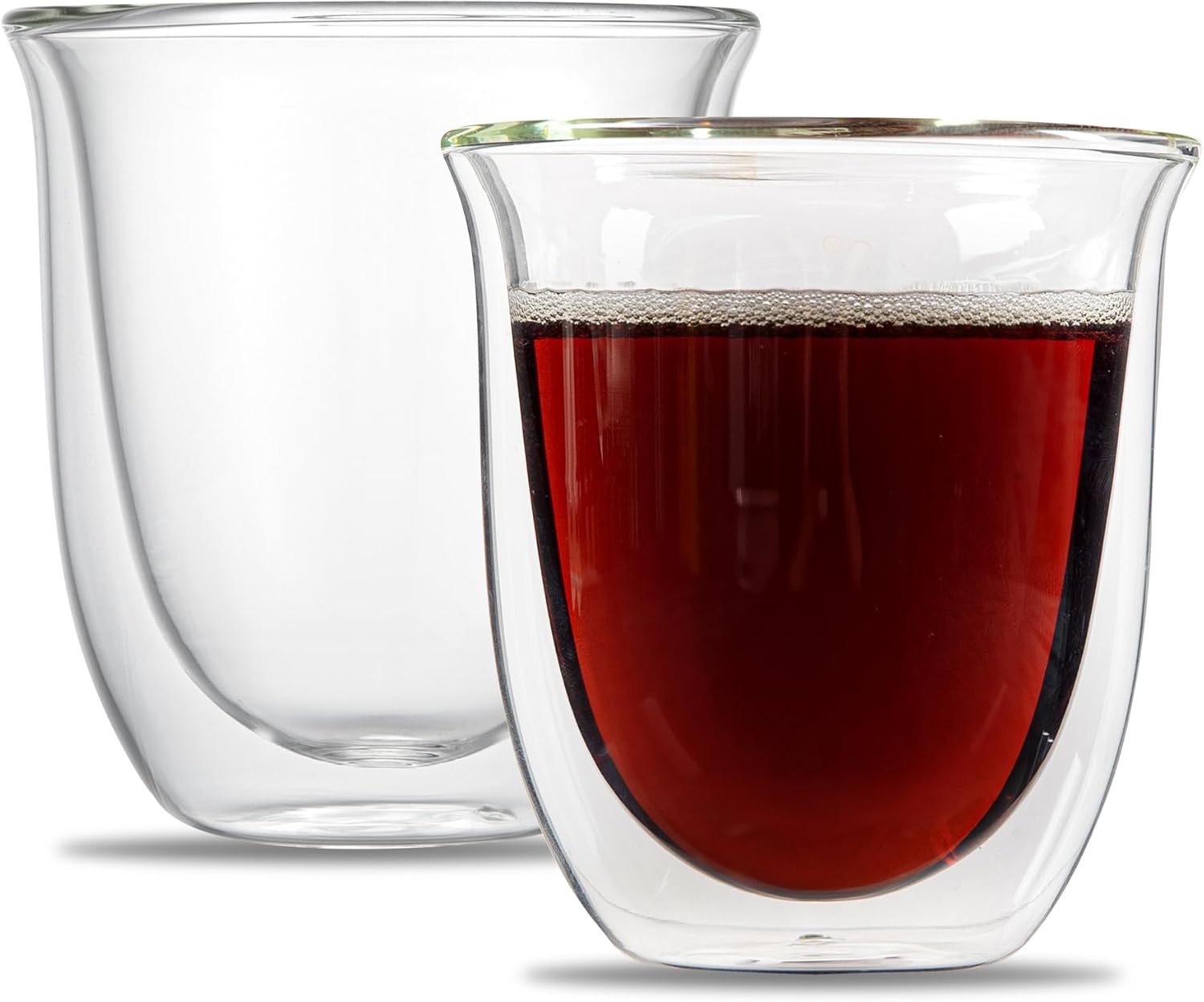 Restaurantware-Forma Professional 6.8 Ounce Double Wall Coffee Cups, 2 Insulated Latte Glasses - Dishwashable, Reusable, Clear Glass Beverage Cups, Freezable, For Hot Or Cold Beverages