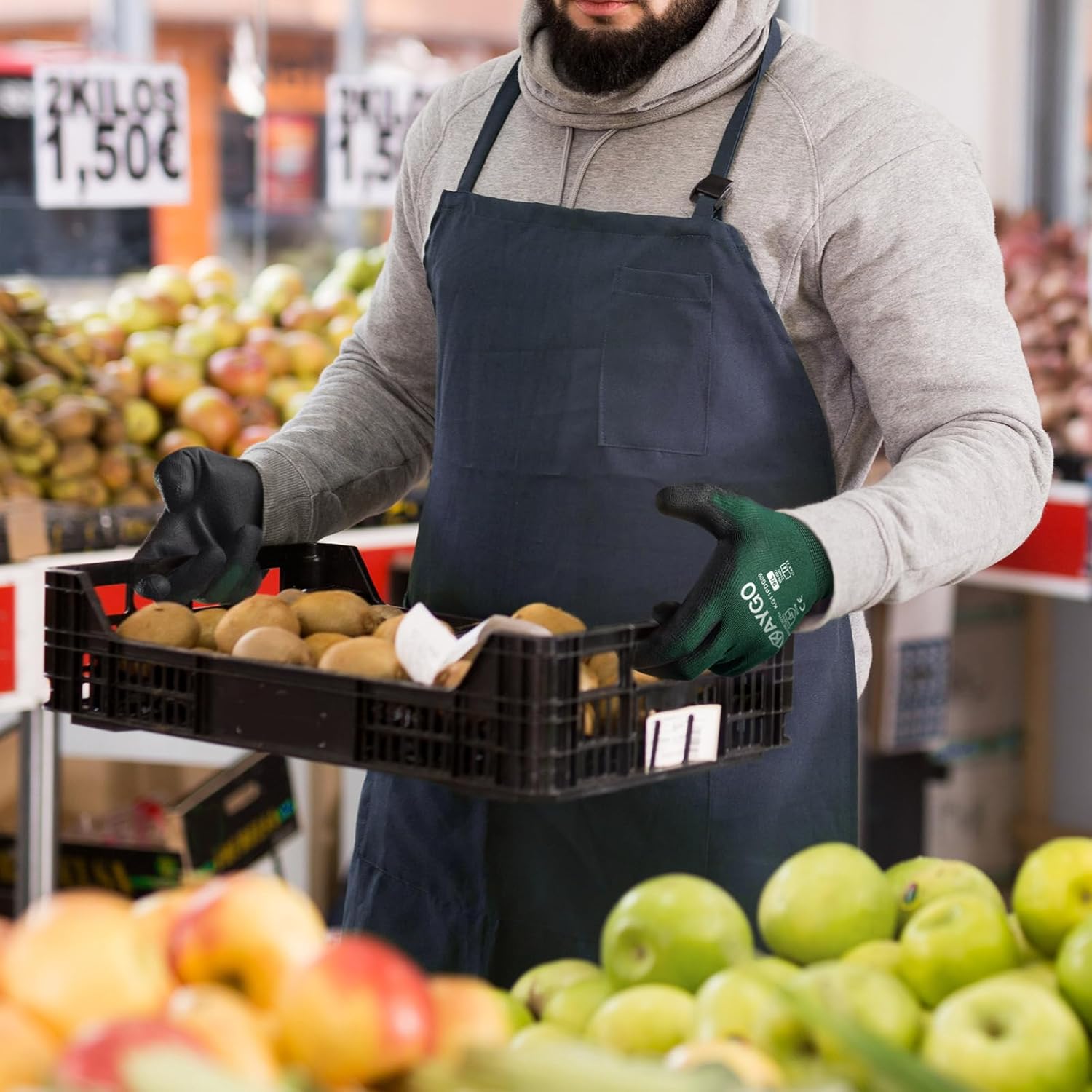 KAYGO Safety Work Gloves PU Coated,12 Pairs KG11PB Seamless Knit Glove for Men and Women, with Smooth Grip on Palm and Fingers, Ideal for General Duty Work (Medium,Dark Green)