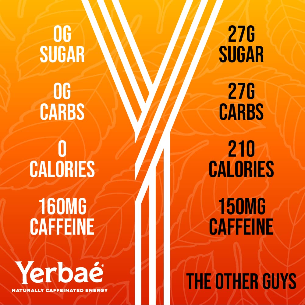 Yerbaé Energy Seltzer - Orange Cherry Pineapple No Sugar/Calories/Carbs. Energized by Yerba Mate, Naturally Caffeinated Plant-Based, Healthy Alternative to Coffee/Sugary Sodas, Pack of 12, 12oz cans