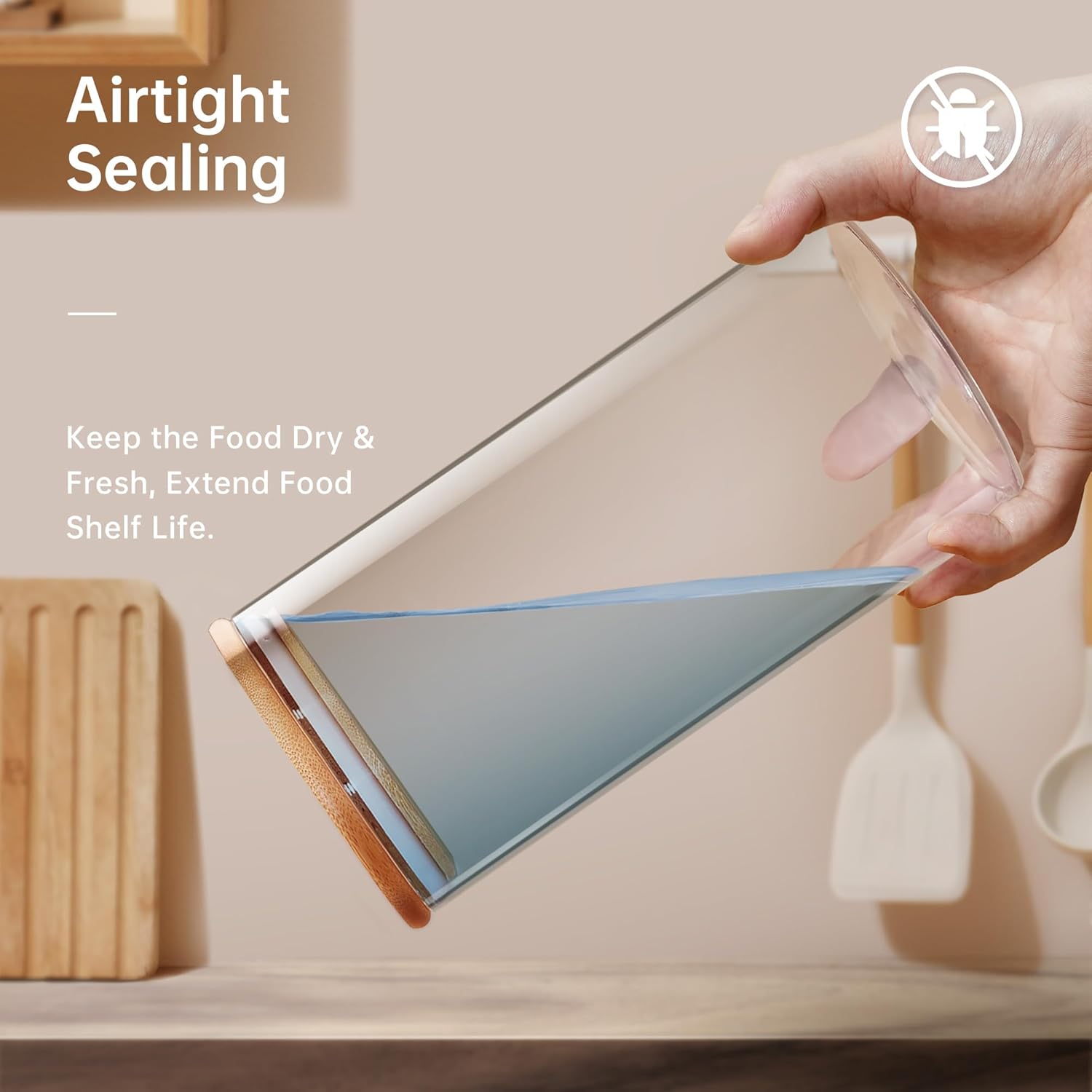 Extra Large Glass Flour and Sugar Storage Containers with Airtight lid,105 floz x1 & 48 floz x1 [Set of 2] Big Glass Jars with Bamboo Lids, Air Tight Food Jar for Cereal, Pasta, Rice, Coffee