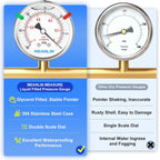 MEANLIN MEASURE -30inHG~0Psi Vacuum Pressure Gauge 316 Stainless Steel Joint 1/4" NPT 2.5" FACE DIAL, Stainless Steel Liquid Filled Pressure Gauge WOG Water Oil Air Back Mount, 2PCS Snaps