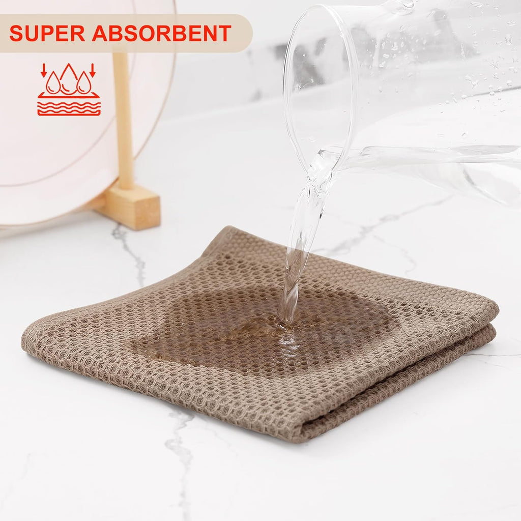 Kitinjoy 100% Cotton Kitchen Dish Cloths, 12 Pack Waffle Weave Ultra Soft Absorbent Dish Towels for Drying Dishes Quick Drying Kitchen Towels Dish Rags, 12 X 12Inch, Tan