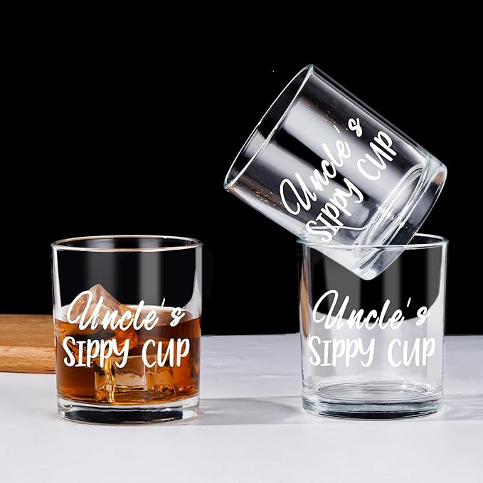 Futtumy Funny Uncle’s Sippy Cup Whiskey Glass, Gifts for Uncle, Uncle Christmas Gifts, Uncles Whiskey Glass for Men on Birthday Christmas Father’s Day, Uncles Gift from Aunt Nephew Niece, 10 Oz