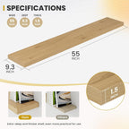 55 Inch Floating Shelves, 9.3" Deep Floating Shelf Wall Mounted, 56" Wall Shelves, Rustic Deep Bookshelf, Large Display Shelves & Storage Shelves for Bedroom, Living Room, Oak, Set of 1
