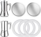 2 Pcs Filter with 3 Pcs Silicone Gasket Seals for 12 Cup Stovetop Espresso Coffee Maker Replacement Parts for 304 Stainless Steel Moka Pot