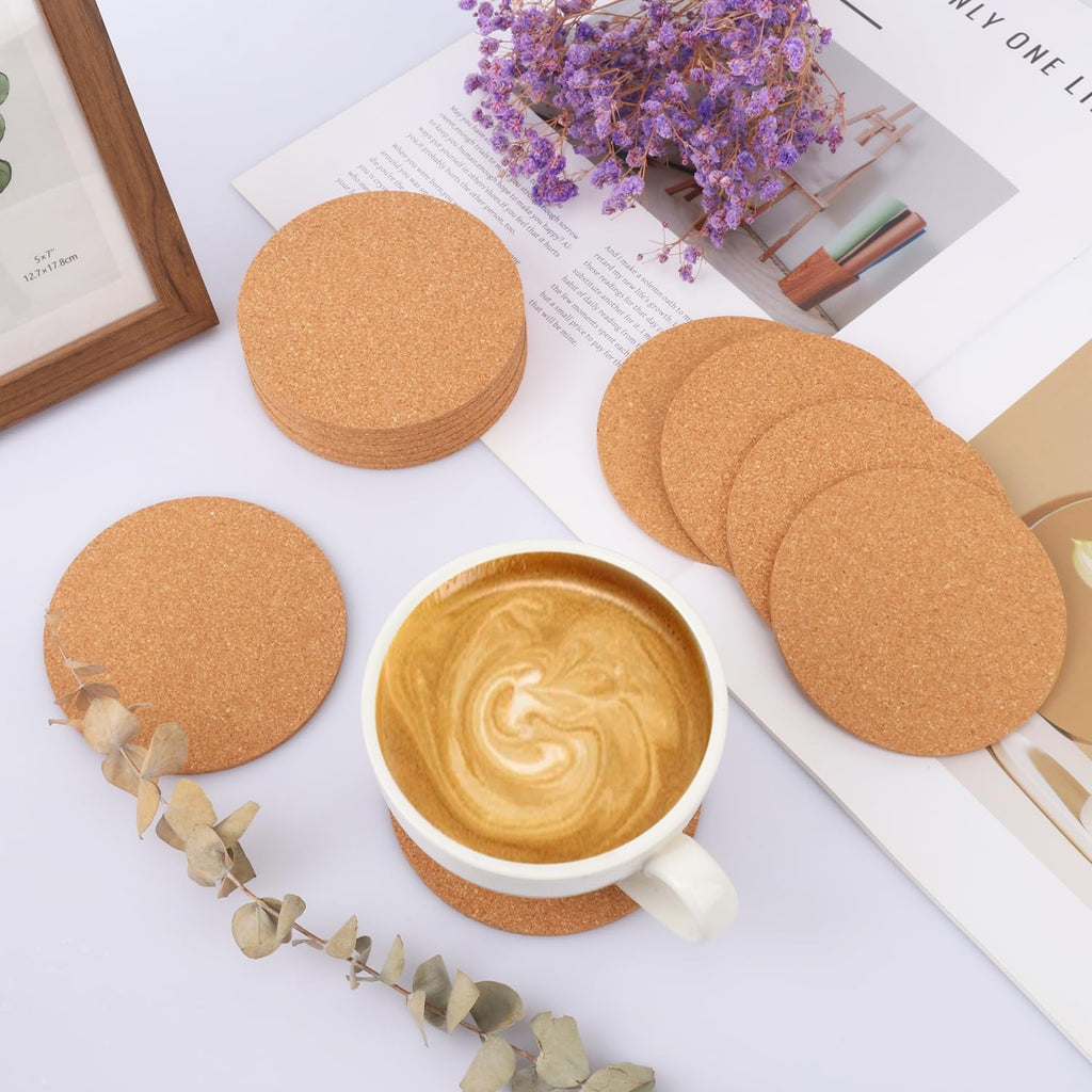 150 Pieces 4 Inch Cork Coasters for Drinks, 100 mm Round Cork Coasters, Non-Slip, Heat-Resistant, Absorbent & Reusable, Perfect for DIY Crafts and Home Tabletop Decoration