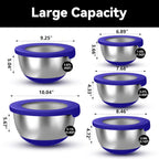 Stainless Steel Mixing Bowls with Lids – Set of 5 Large Nesting Metal Bowls for Kitchen, Baking, Cooking, Food Prep & Storage, Non-Slip Base, Dishwasher Safe,Blue
