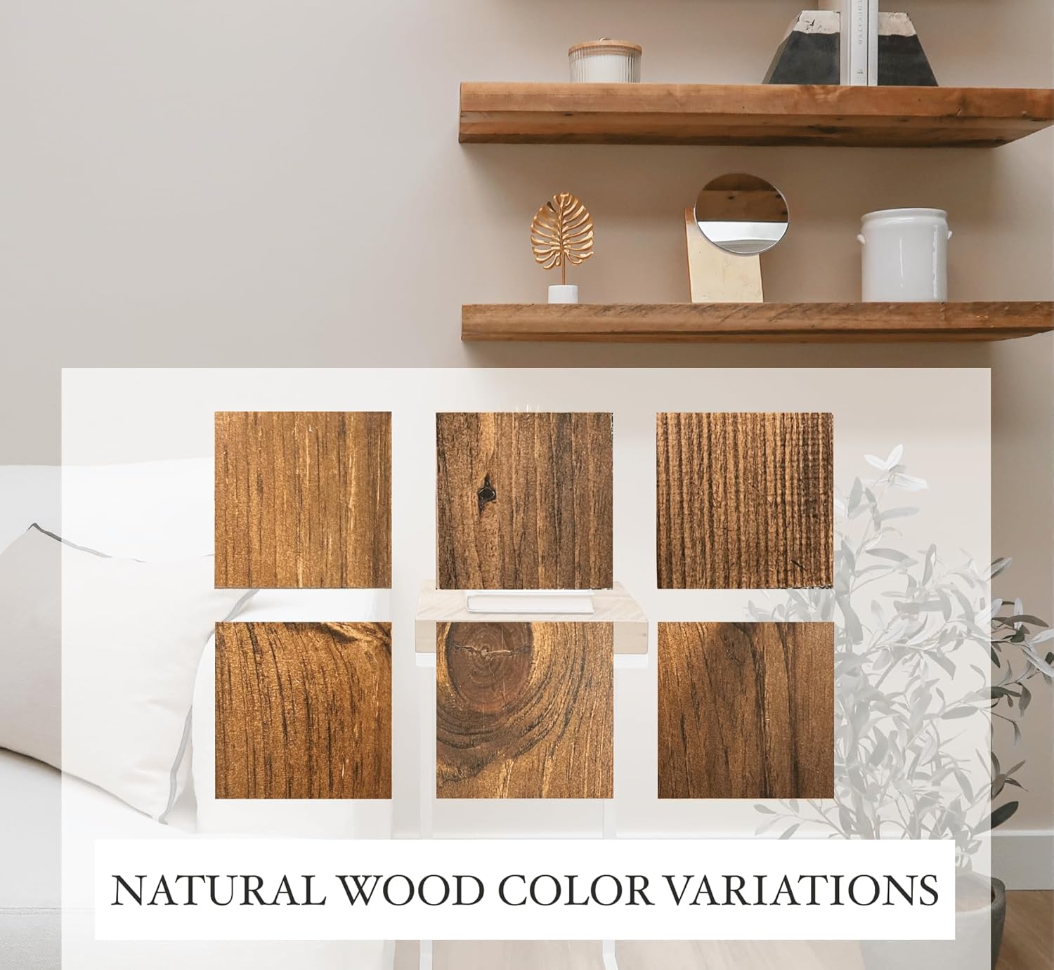 URBANDI, Rustic Floating Shelves, Set of 2, Hidden Bracket, Solid Wood, Heavy Duty, Wall Mounted Shelves, (Provincial, 60Wx10D)