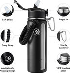 GOSWAG Insulated Sports Water Bottle, 24oz 2 Lids(with Straw/No Straw), Stainless Steel Water Bottles with Paracord Handle, Insulated Bottle with Double-Wall Vacuum Insulation