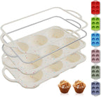 2 Packs 6 Cups Silicone Muffin Pan with Metal Reinforced Frame Jumbo Size Cupcake Pan Tray Egg Bites Silicone Circle Cookie Molds Muffin Tin Tart Pans Large Big Baking Sheet Set for Breakfast