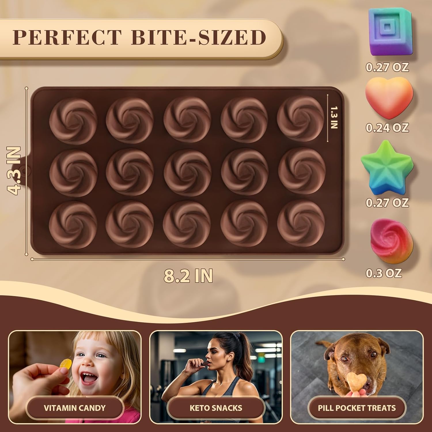 HKNMTT Chocolate Molds Silicone for Hard Candy Butter, 4 Pcs Small Bite Size Heart Star Sqaure Shapes Truffle Caramel Mould, Homemade Wax Melts Food Grade Baking Set Oven Safe Kit