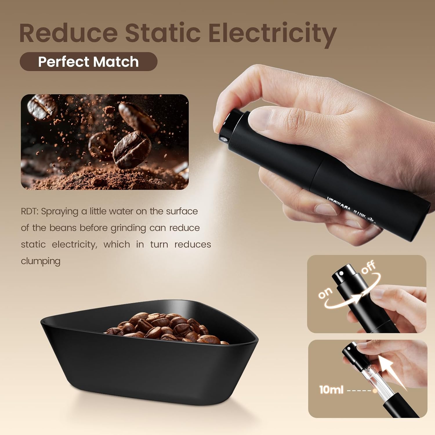 MHW-3BOMBER Coffee Bean Dosing Cup and RDT Spray Bottle Set - Aluminum Espresso Dosing Cup & 10ml Static Reduction Spray - Espresso Accessories Kit Measuring Tray for Coffee Lovers P7112B