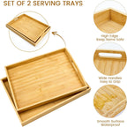 GOLD HONEY Bamboo Serving Tray with Handles Set of 2 - Decorative Wooden Tray for Living Room, Bathroom, Suitable for Used in Bedroom, Kitchen, Coffee Table, Outdoor and Storing - 17x13in, 16x12in