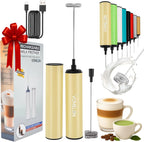 Rechargeable Milk Frother, Electric Coffee Foamer, Handheld Drink Mixer for Latte, Cappuccino, Coffee, Eggs, Hot Chocolate, Protein,Beige