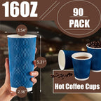 Lamosi 16 oz Coffee Cups - 90 Pack, Disposable Insulated Corrugated Paper Cups 16oz, Kraft Ripple Wall Cups for Hot Beverage or Cold Drinks (Navy)