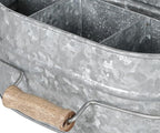 Alpha Living Home Galvanized Metal Utensil Caddy - Rustic Farmhouse Organizer Metal Garden Caddy with 4 Compartments and Wooden Handle for Kitchen, Buffet & Outdoor Events (Silver)